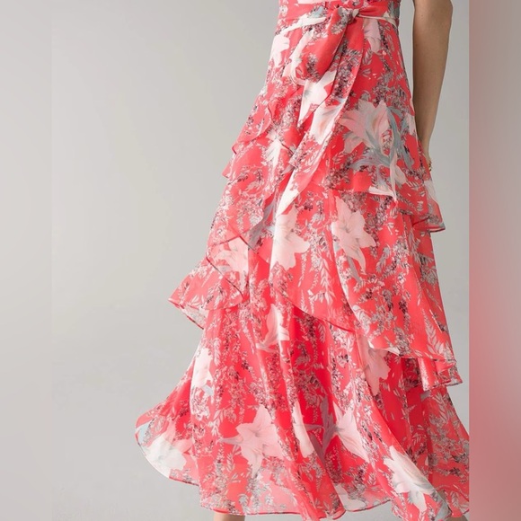 WHBM Coral Flirty Floral Print Midi Dress - Picture 6 of 14